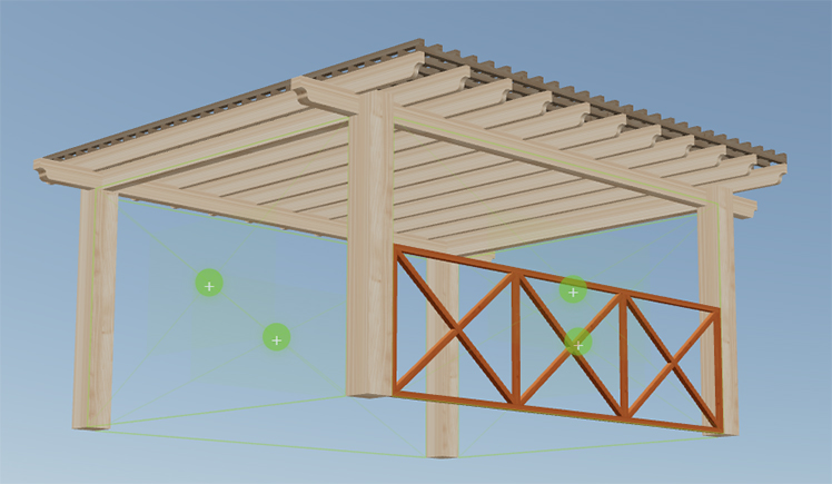 Pergola calculator — decorative X-brace filler panel added between posts