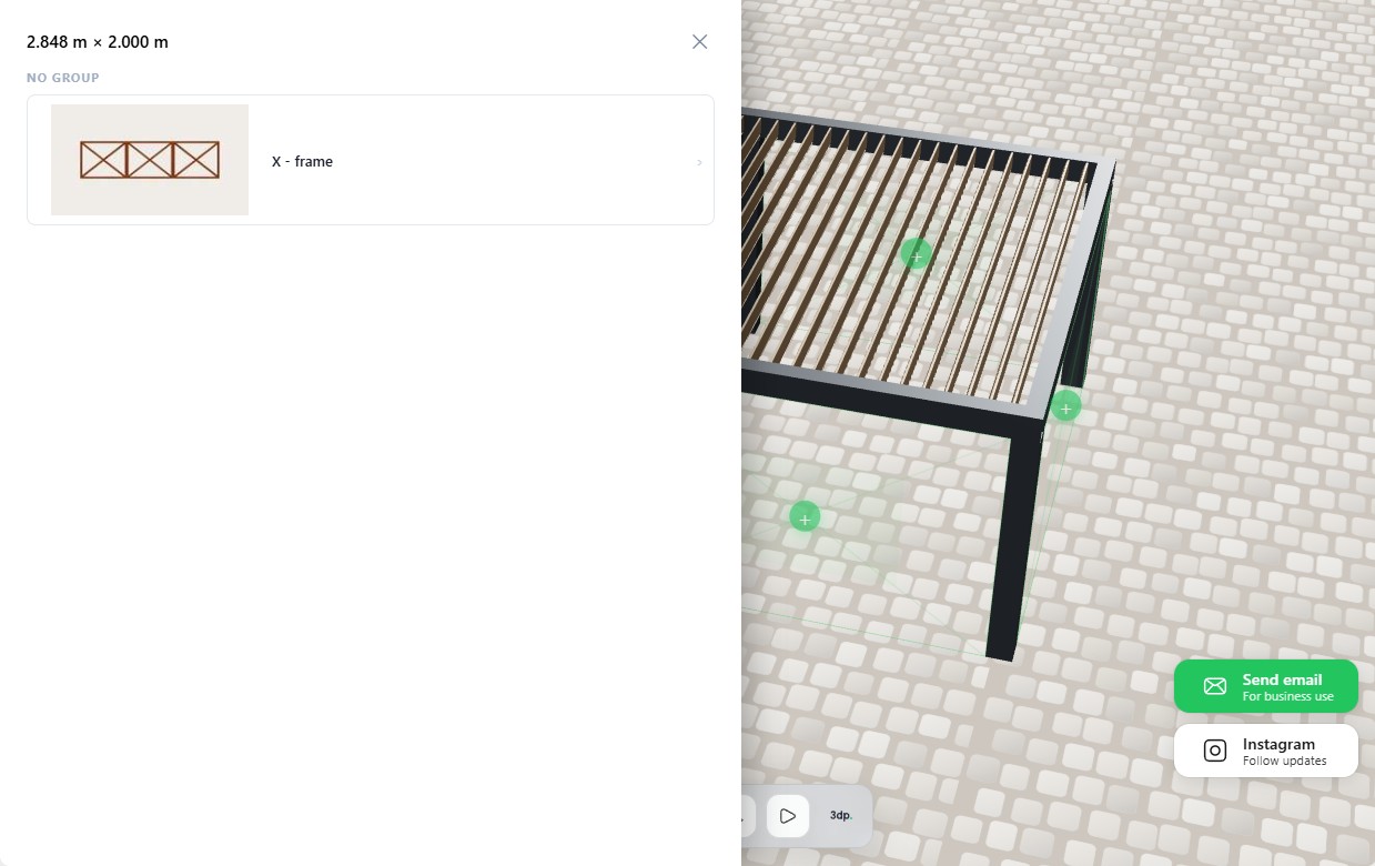 Filler panel style selection with the 3X-brace pattern in the louvered pergola configurator
